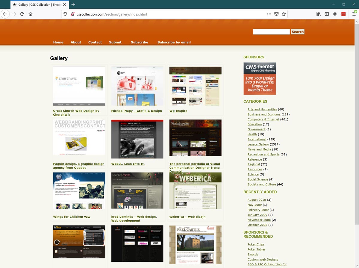 A screenshot of The CSS Collection website as it is today